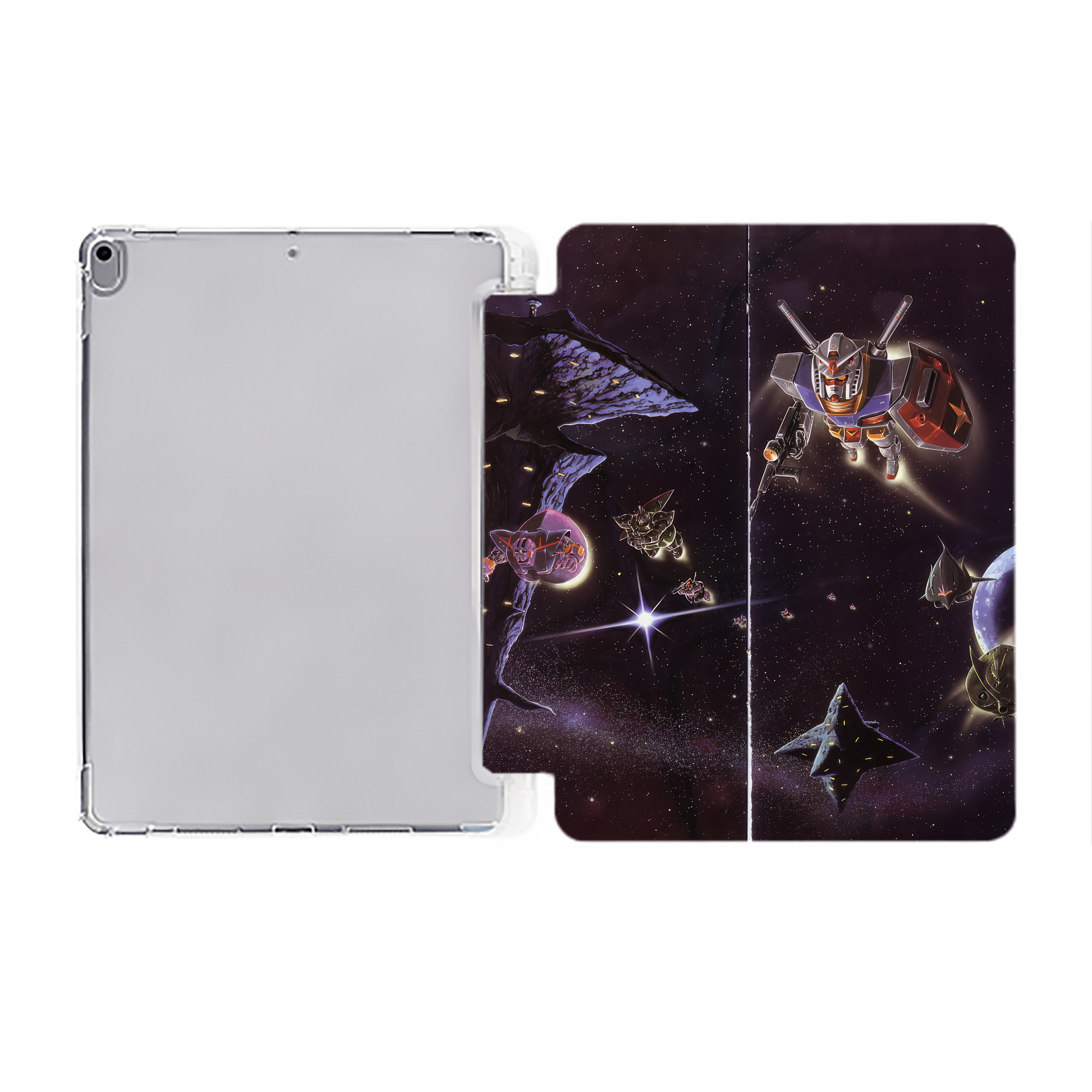 （画像用） 機動戦士ガンダム Mobile Suit Gundam IPad ケース ペン収納付き 三つ折りスタンド PUレザー×シリコン 対応機種9.5/10.5/10.9インチ
